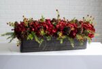 Second angle of the Burgundy Red Hydrangea, Wild Cranberry Christmas Floral Arrangement focusing on full