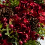 Alternate angle of the Burgundy Red Hydrangea, Wild Cranberry Christmas Floral Arrangement showing bloom cluster