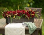 Detail view of full arrangement shape from the Burgundy Red Hydrangea, Wild Cranberry Christmas Floral