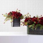 Close-up of bloom cluster detail on this Burgundy Red Hydrangea, Wild Cranberry Christmas Floral Arrangement