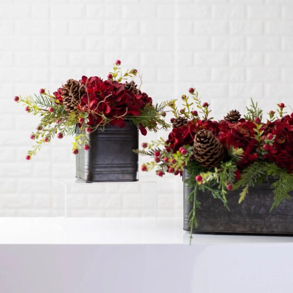 Close-up of bloom cluster detail on this Burgundy Red Hydrangea, Wild Cranberry Christmas Floral Arrangement