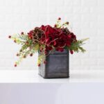 Alternate angle of the Burgundy Red Hydrangea, Wild Cranberry Christmas Floral Arrangement showing full arrangement
