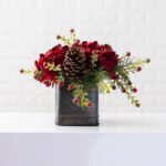 Detail view of stem and foliage layering from the Burgundy Red Hydrangea, Wild Cranberry Christmas