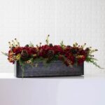 Close-up detail capturing stem and foliage layering of the Burgundy Red Hydrangea, Wild Cranberry Christmas