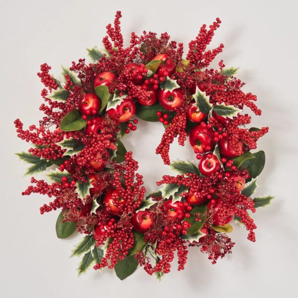 Holly Jolly Apple - Red Glitter Berry, Apples Door Christmas Wreath - 28 inch