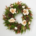 Cream Real Touch Magnolia, Antique Gold Eucalyptus and Mixed Extra Large Wreath - Cream