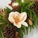Close-up of blooms and berries on this Cream Real Touch Magnolia, Antique Extra Large Wreath