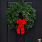 Outdoor UV Protected Long Needle Pine Christmas Wreath with Red Velvet Bow - 24 inch