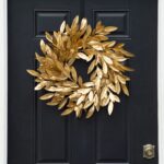 Antiqued Gold Bay Leaf Christmas Holiday Front Door Wreath - 24 inch