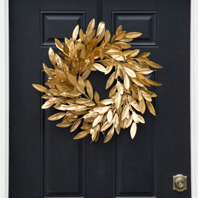Antiqued Gold Bay Leaf Christmas Holiday Front Door Wreath - 24 inch