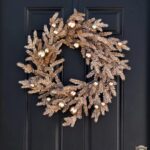 Metallic Glitter Vintage Style Christmas Pine and Gold Ornament Holiday Front Door Wreath