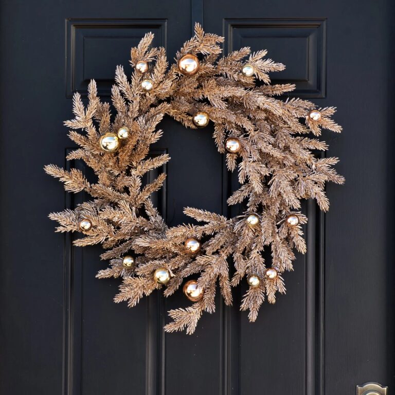 Metallic Glitter Vintage Style Christmas Pine and Gold Ornament Holiday Front Door Wreath