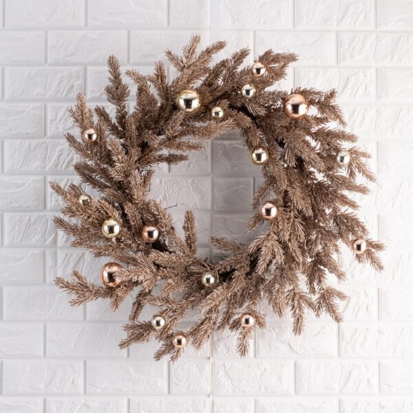 Close-up of blooms and berries on this Metallic Glitter Vintage Style Christmas Front Door Wreath