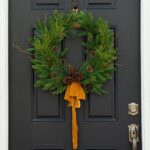 Evergreen Forest Mixed Greens and Pine Cone Holiday Winter Gold Velvet Bow
