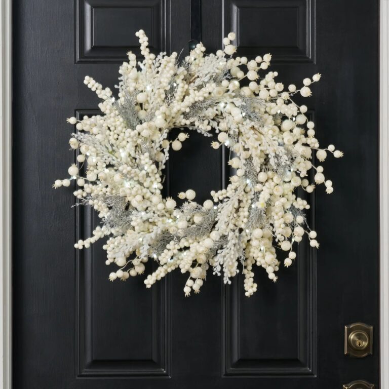 Winter Wonderland - Cream Glitter Berry, White Fuzzy Mimosa Holiday Christmas Wreath
