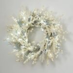Alternate angle of the Winter Wonderland - Cream Glitter Holiday Christmas Wreath showing wreath face