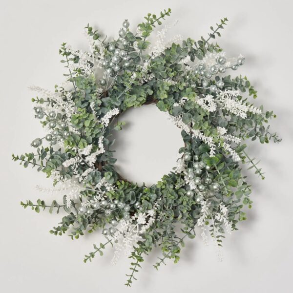 Winter Frost - White Sedum, Glitter Metallic Crabapple Door Christmas Wreath