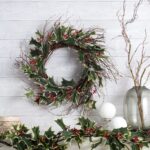 Alternate angle of the Variegated Holly Berry Christmas Holiday Christmas Holiday Wreath showing wreath face