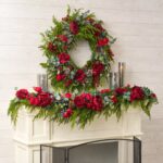 Red Queen Rose, Mixed Winter Greenery, and Blue Berries Christmas Mantle Garland Holiday Table Runner