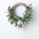 Alternate angle of the White Lavender, Eucalyptus and Pine Bow showing wreath face texture