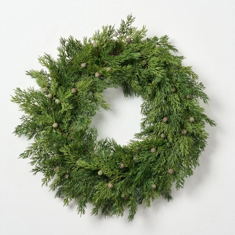 Seeding Real Touch Juniper Berry Faux Greenery Front Door Mantle Wreath 18 inch