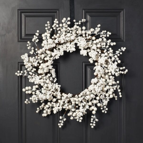 Waterproof Winter White Pearl Berry Christmas Holiday Front Door Wreath