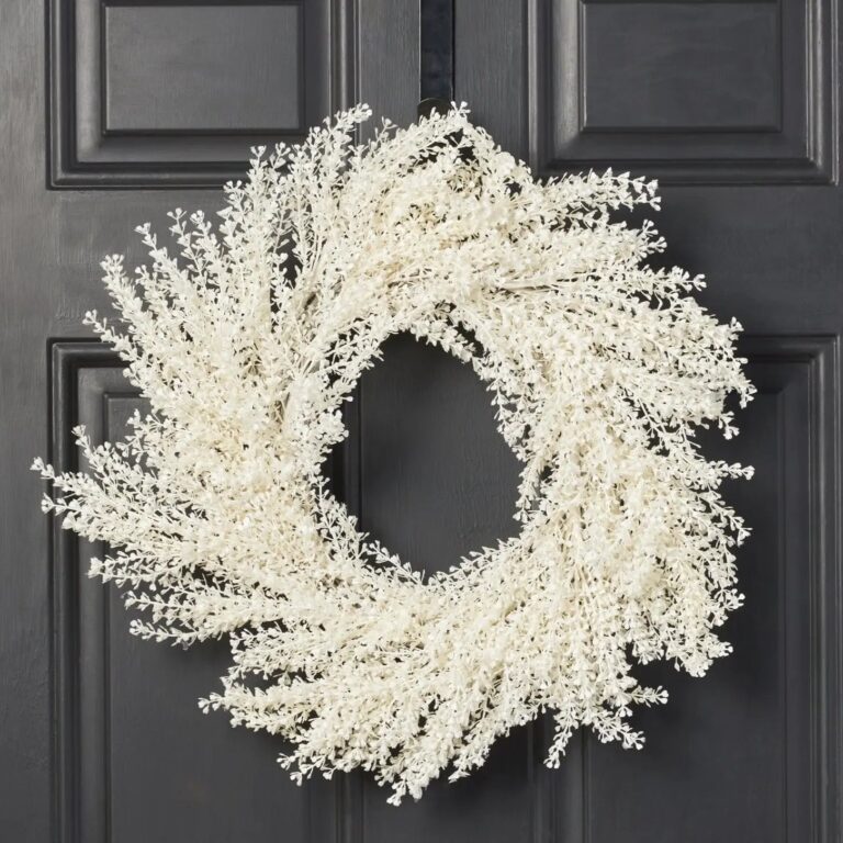 Frosted Shimmer Cream Baby's Breath Gypsophila Christmas Front Door Mantel Wreath 20 inch - 20