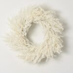 Alternate angle of the Frosted Shimmer Cream Baby's Breath Door Mantel Wreath showing wreath face