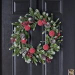 Snow Tipped Pine, Iced Red Berry Ball, and Pinecone Christmas Front Door Mantle Wreath