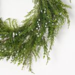 Close-up of blooms and berries on this Seeding Winter Juniper Berry Greenery Front Door Wreath