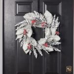 Alternate angle of the Snow Covered Magnolia Leaf Holiday Winter Wreath showing wreath face texture