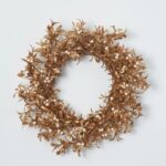 Shiny Metallic Gold Boxwood and Pearl White Mistletoe Berry Front Door Wreath Glam Mantle Decor