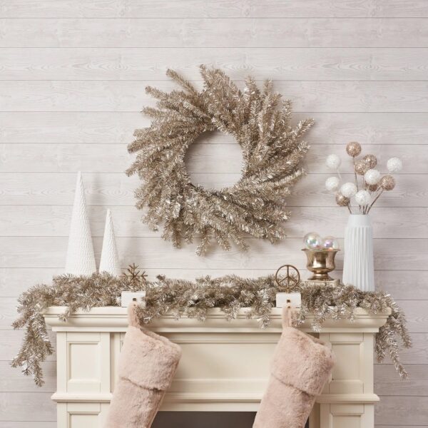 Silver and Gold Metallic Soft Touch Tinsel Wreath Glitzy New Year's Holiday Party Mantel Decor