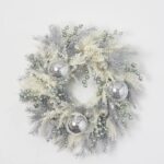 Silver Glitter Pine and Shimmer Cream Baby's Breath Gypsophila Front Door Wreath