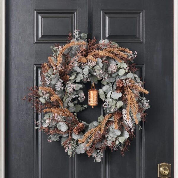 Winter Bell Serenade - Frosted Seed Eucalyptus, Bronze Cedar, Bells Holiday Wreath