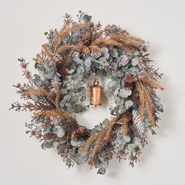 Close-up of blooms and berries on this Winter Bell Serenade - Frosted Bells Holiday Wreath