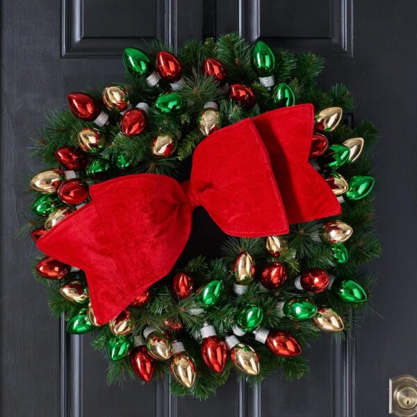 Retro Christmas Bulb Extravaganza - Red, Green and Gold Festive Holiday Wreath