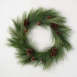 Deluxe Long Needle Pine and Pinecone Faux Winter Greenery Front Door Mantel Wreath - Green