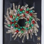Razzle Dazzle Christmas - Gold and Silver Tinsel Wreath with Vintage Bulbs In Pink, Turquoise
