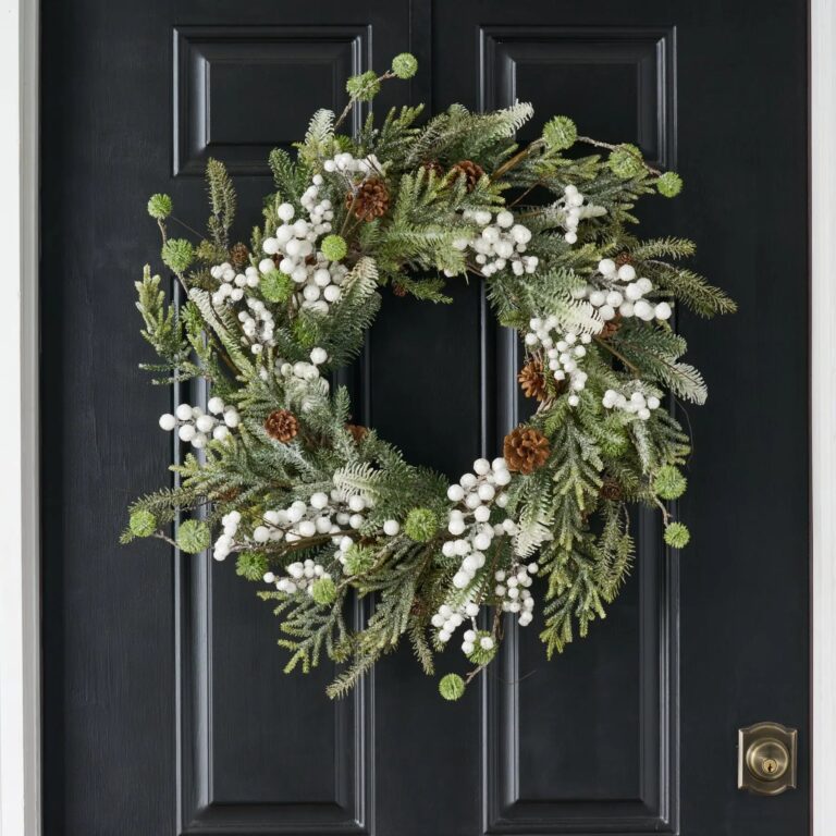 White Sugar Berry, Pinecone and Winter Greenery Christmas Front Door Wreath - Available in 2
