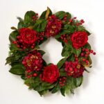 Holiday Affair - Real Touch Magnolia Leaf, Burgundy Hydrangea, Door Christmas Wreath