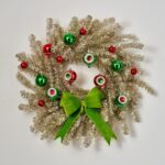 Alternate angle of the Merry Grinchmas - Silver Tinsel, Front Door Wreath showing wreath face