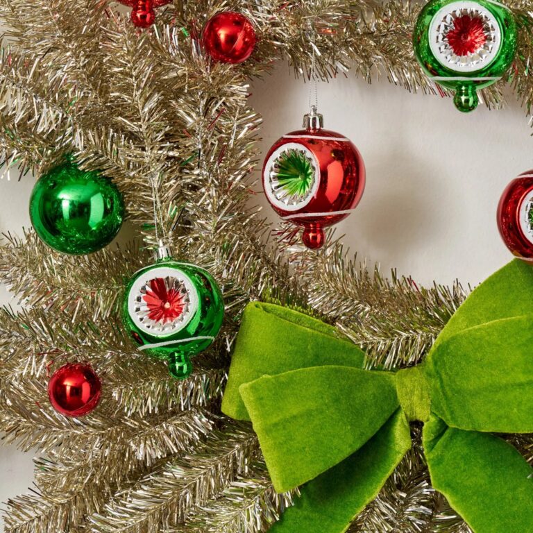 Close-up of blooms and berries on this Merry Grinchmas - Silver Tinsel, Front Door Wreath