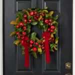Real Touch Magnolia Leaf and Red Pomegranate Front Door Christmas Wreath