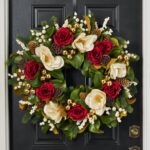 The Magnolia Majesty Front Door Christmas Door Christmas Wreath shown in full, highlighting full wreath
