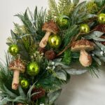 Close-up of blooms and berries on this Twinkling Toadstool Forest - Frosted Ball Christmas Wreath