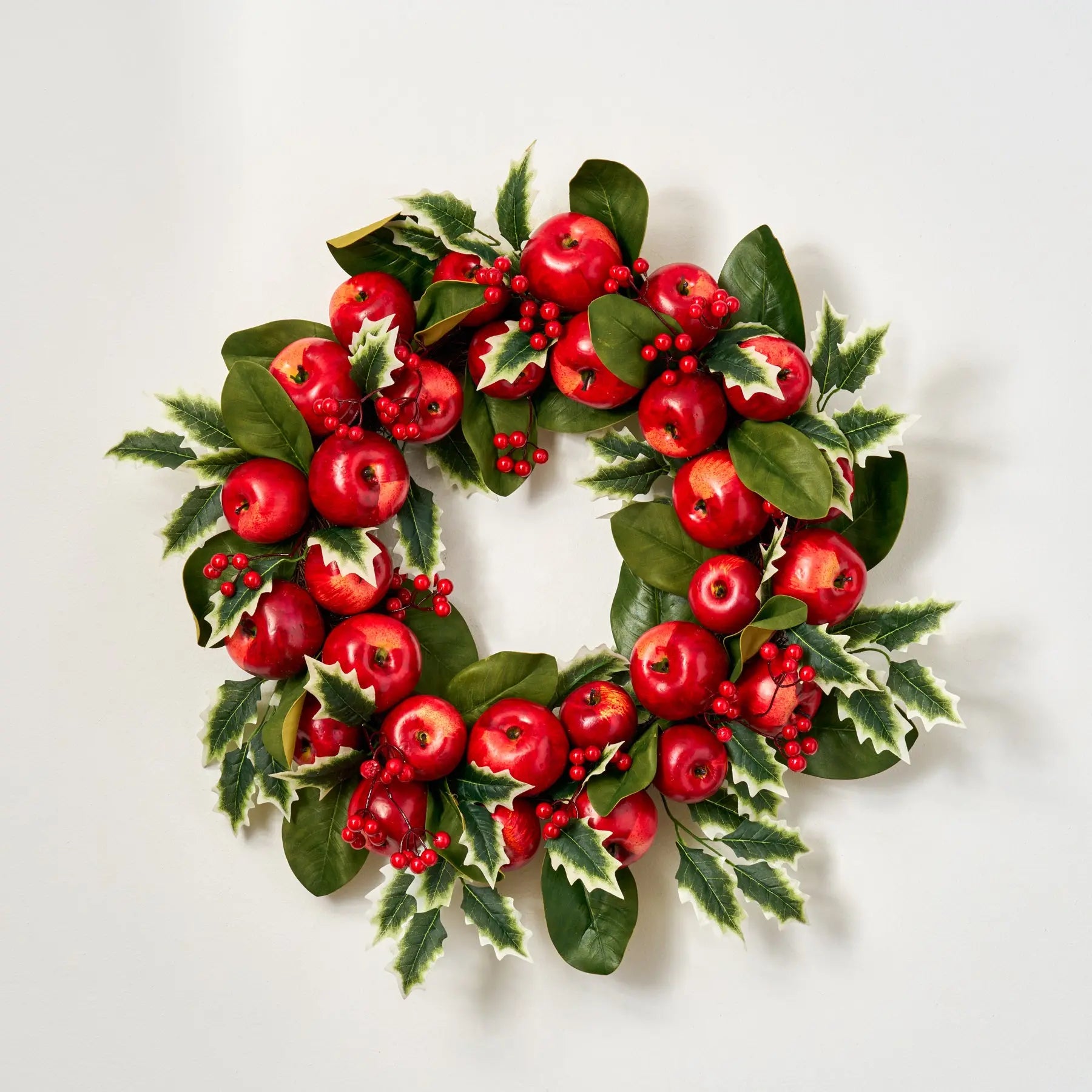 CW1406ClassicRedApple_Holly_MagnoliaLeafFrontDoorChristmasWreath_3.jpg Winter Candy Apple - Red Apple, Holly Berry and Magnolia Leaf Front Door Christmas Wreath