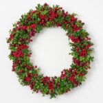 The Lifelike Green Boxwood and Mixed Front Door Wreath shown in full, highlighting full wreath
