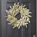 Alternate angle of the Sage Green Gold Brushed Bay Front Door Wreath showing wreath face