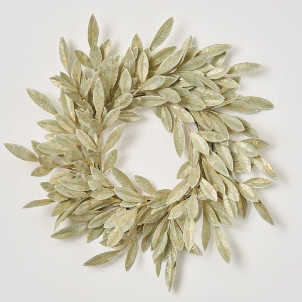Sage Green Gold Brushed Bay Leaf Fall Christmas Holiday Front Door Wreath